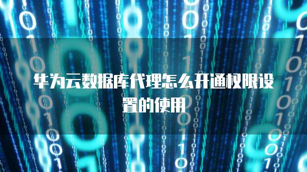 华为云数据库代理怎么开通权限设置的使用
