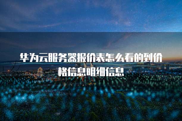 华为云服务器报价表怎么看的到价格信息明细信息