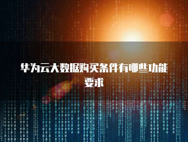 华为云大数据购买条件有哪些功能要求