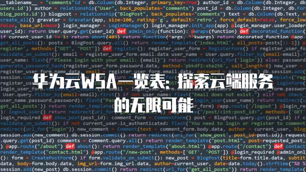 华为云WSA一览表: 探索云端服务的无限可能